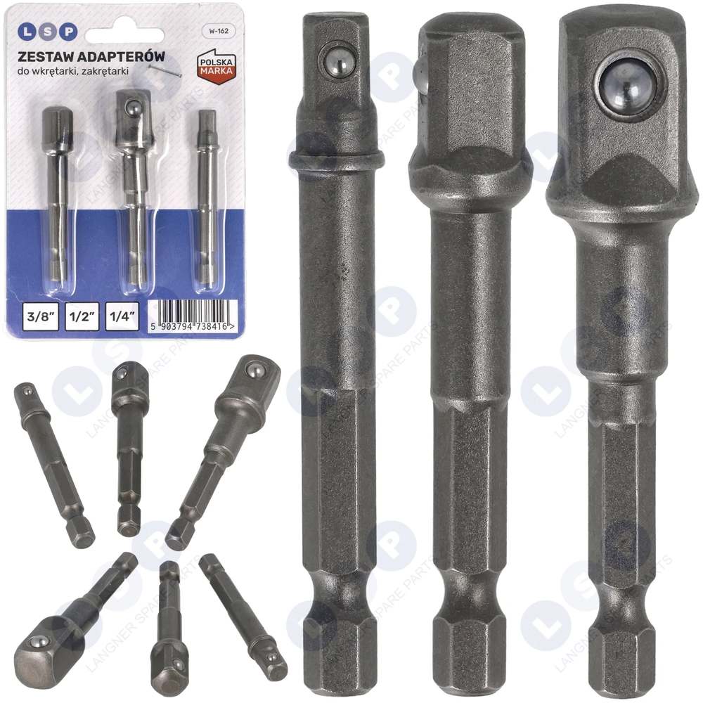 Súprava skrutkovačov – 3 adaptéry pre nástrčné kľúče 1⁄2″ 3⁄8″ 1⁄4″